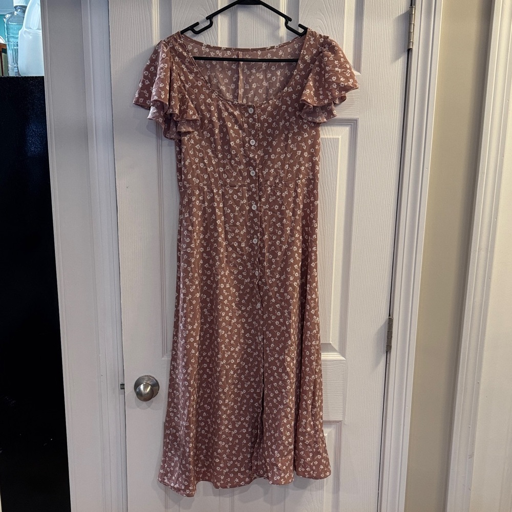 SHEIN Mauve Pink Floral Button-Down Maxi Dress (size S)